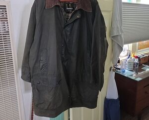 Barbour Olive Green Field Jacket with Brown Collar